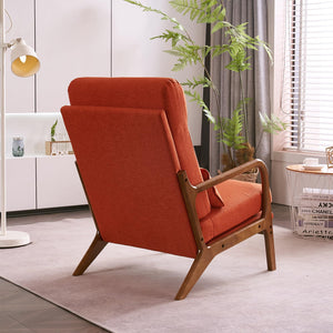 High Back Linen Burnt Orange Mid Century Modern Accent Chair, Soild Wood Padding Lounge Armchairs Side Sitting Chairs for Living Room, Bedroom, Guest Room