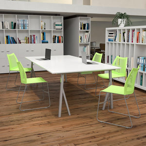 Set of 5 Green, Hercules Series Contoured Lobby Chairs with Air-Vent Honeycomb Backs, Ergonomic Stacking Chairs for Offices