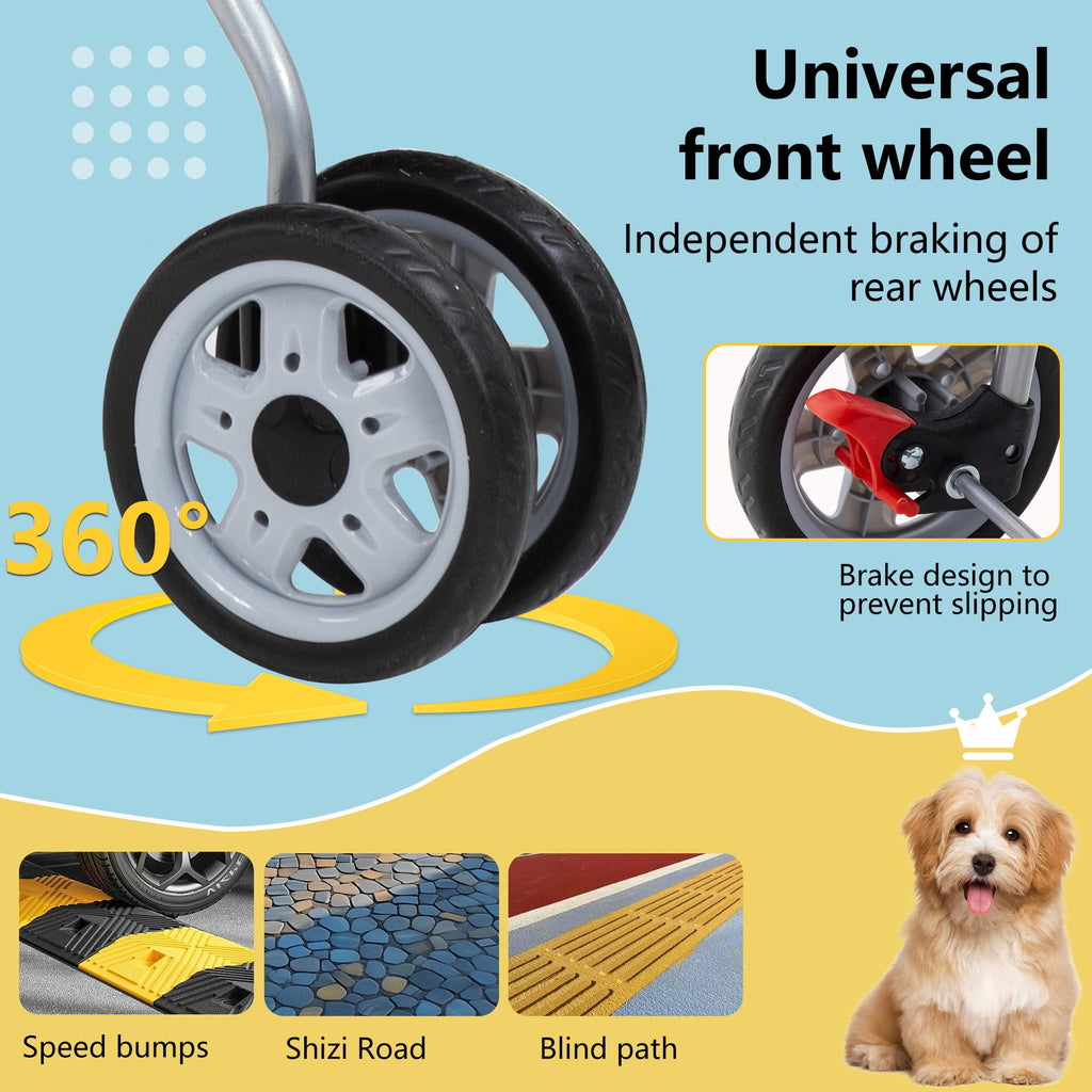 Pet Stroller 4-Wheel Dog Cat Stroller Travel Folding Carrier with Cup Holder and Removable Liner for Small Medium Dogs Cats, Dark Black
