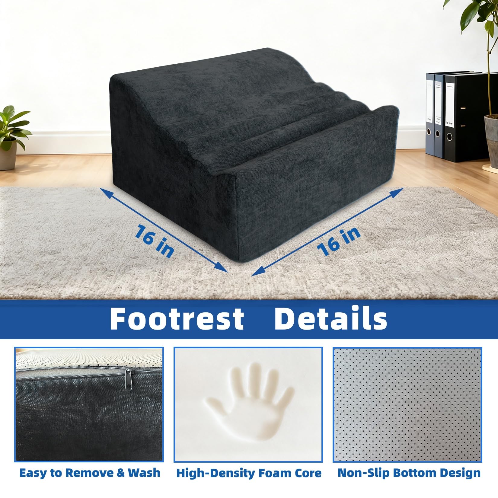 Foot Rest Under Desk, Ergonomic Foot Stool, Comfortable Office Footrest with Curved Design, with Washable Cover for Home and Office, Relieves Leg Pressure (Dark Gray)