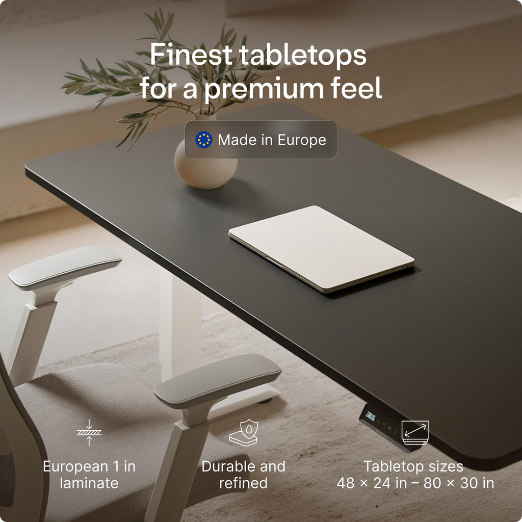 HomePro Standing Desk 54x28 — Made in Europe, Ergonomic Sit Stand Home Office Desk, Electric Height Adjustable, Dual Motor, USB & USB-C Charging, Wobble-Free, Touchscreen, 3 Memory Presets