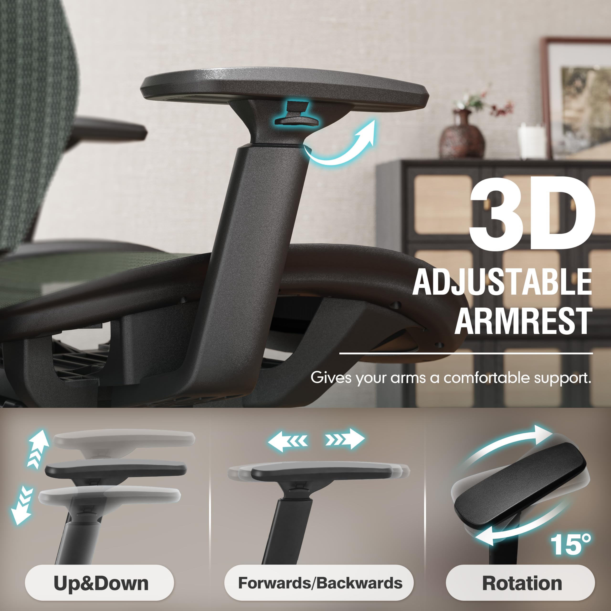Mesh Office Chair,Ergonomic Computer Desk Chair,Sturdy Task Chair- Adjustable Lumbar Support & Armrests,Tilt Function,Comfort Wide Seat,Swivel Home Office Chair