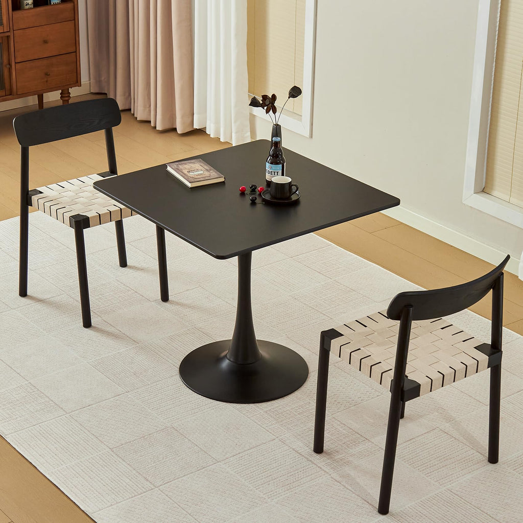 Square Dining Table, 31.5" Tulip Table with Thickened Tabletop & Metal Pedestal, Mid Century Modern Bistro Table for Kitchen, Small Places, Living Room, Cafe (Black)