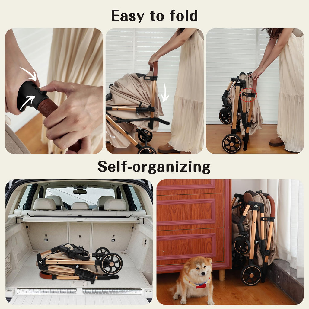 Pet Stroller with One-Click Folding & Storage Basket, for Small and Medium Dogs Up to 44lbs, Secure Zip Mesh Entry, Breathable & Washable for Cats