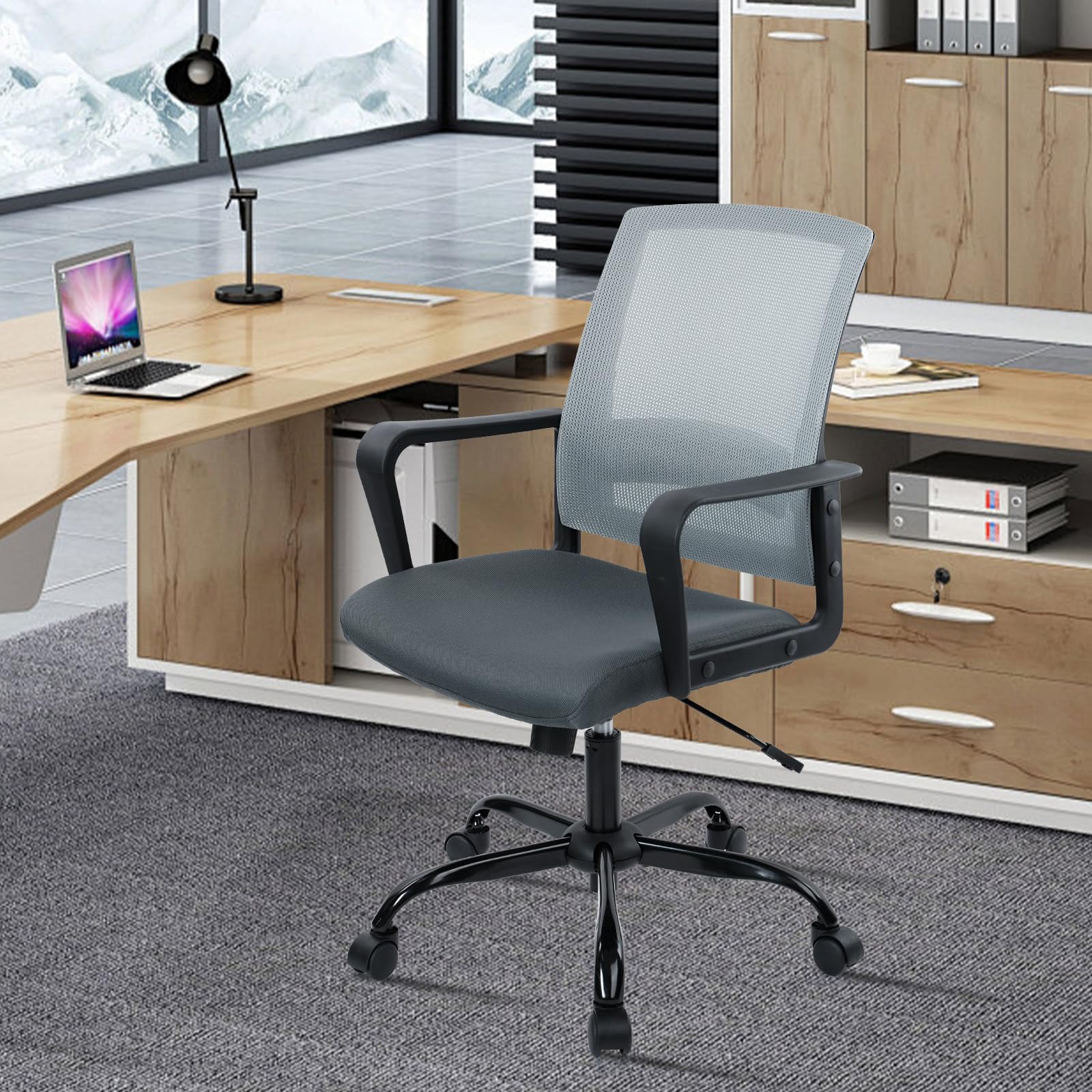 Ergonomic Office Desk Chair - Mesh Office Chair with Adjustable Lumbar Support, Rolling Comfortable Computer Task Chairs with Arms for Home Conference-Gray, 4 Pack