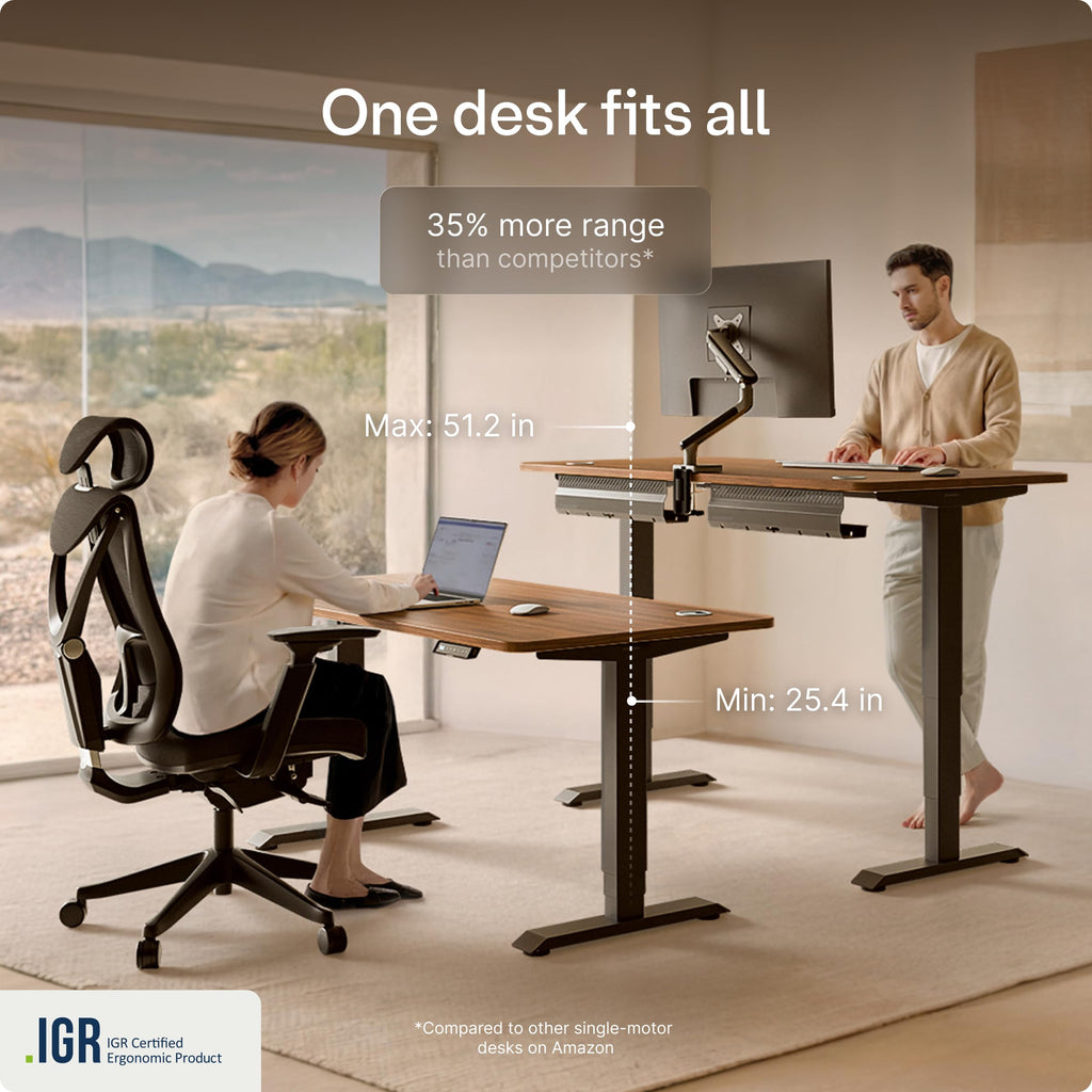 HomePro Standing Desk 70x30 — Made in Europe, Ergonomic Sit Stand Home Office Desk, Electric Height Adjustable, Dual Motor, USB & USB-C Charging, Wobble-Free, Touchscreen, 3 Memory Presets