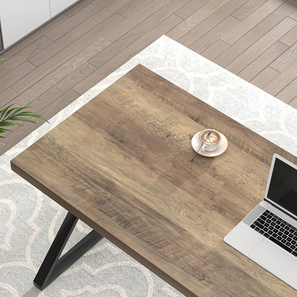 Modern Home Office Desk, Wood and Metal Computer Desk, Industrial Study Writing Work Table for Bedroom Living Room, Oak, 60 Inch
