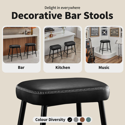 Bar Stools Set of 2, 24 Inch Counter Height Bar Stool for Kitchen Island, Modern Kitchen Bar Stools with Sturdy Metal Base and Thickened Cushion, Black