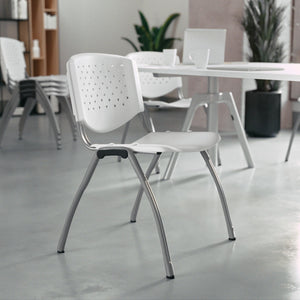 HERCULES Series 880 lb. Capacity White Plastic Stack Chair with Titanium Gray Powder Coated Frame