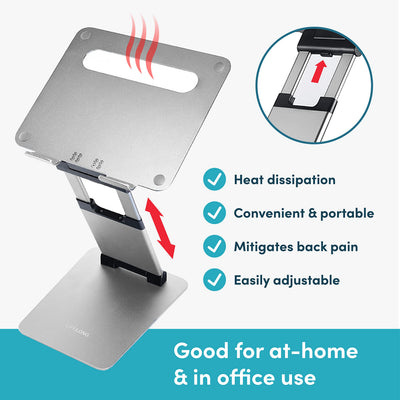 Laptop Stand for Desk, Ergonomic Sit to Stand Premium Aluminum Laptop Holder, Adjustable Height from 2.1