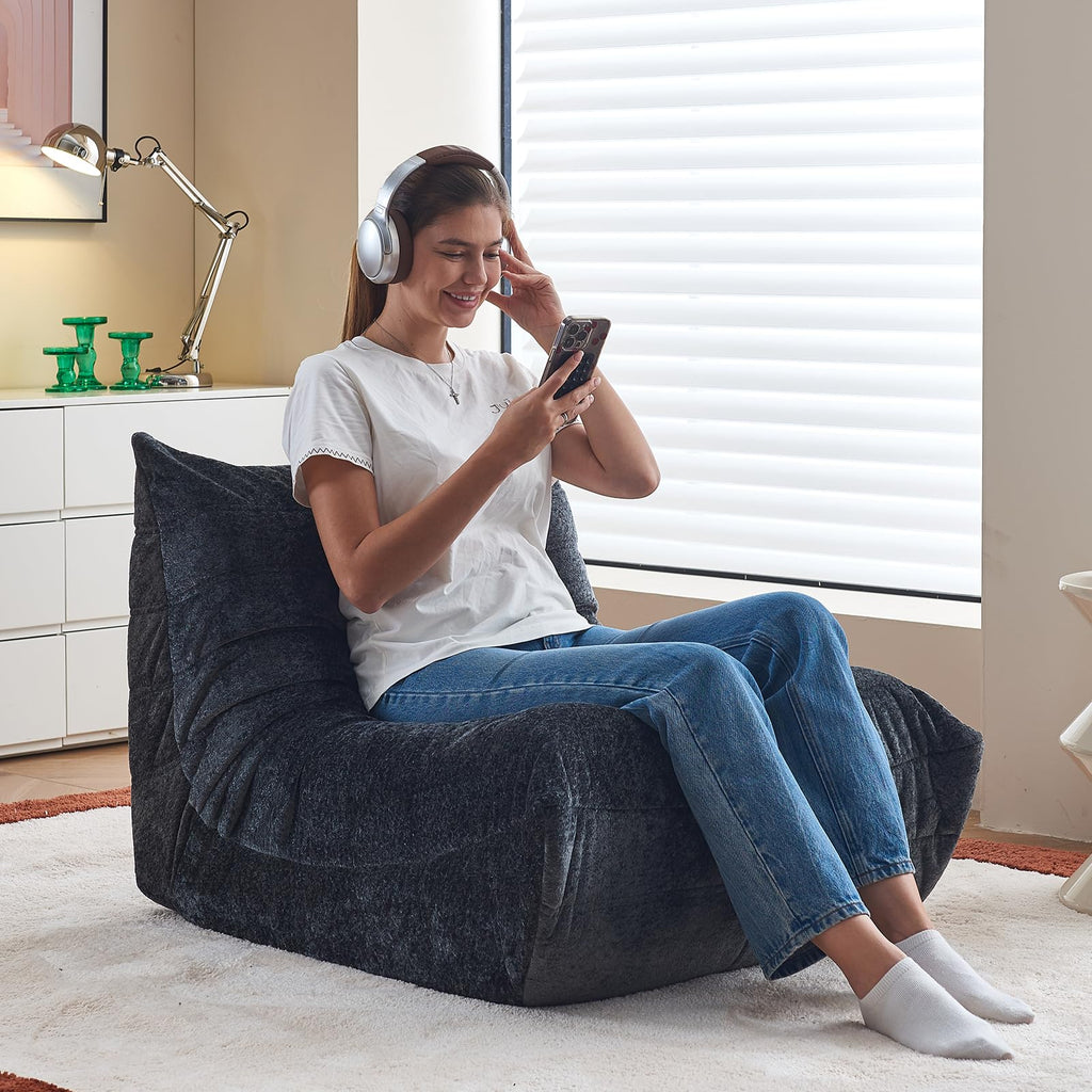 Bean Bag Chairs for Adults, Giant Bean Bag Chair, Memory Foam Beanbag Chair, Bean Bag Sofa for Living Room, Dorms, Apartments, Reading Corner (Black Plush)