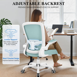 Office Chair, Ergonomic Desk Chair Breathable Mesh Chairs Adjustable High Back Lumbar Support Flip-up Armrests, Executive Rolling Swivel Comfy Computer Chairs Home Office Light Blue