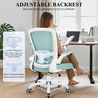 Office Chair, Ergonomic Desk Chair Breathable Mesh Chairs Adjustable High Back Lumbar Support Flip-up Armrests, Executive Rolling Swivel Comfy Computer Chairs Home Office Light Blue
