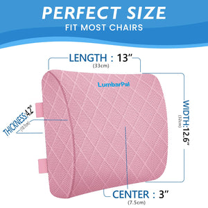 Lumbar Support Pillow for Office Chair Back Support Lumbar Pillow for Car, Gaming, Office Chair - Improve Sitting Posture & Back Pain Relief, Memory Foam, Adjustable Straps, Pink