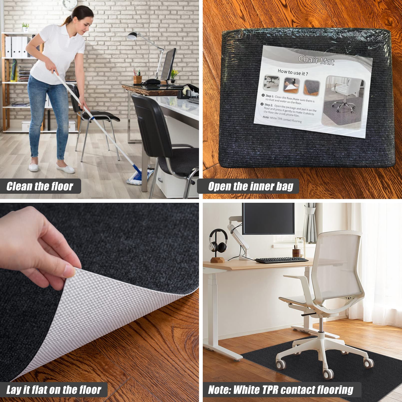 Office Chair Mat for Hardwood Floor,Office Computer Gaming Chair Mat for Tile Floor,Large Floor Protector Rug,Anti-Slip,Easy to Clean,Pure Black(48"x55")