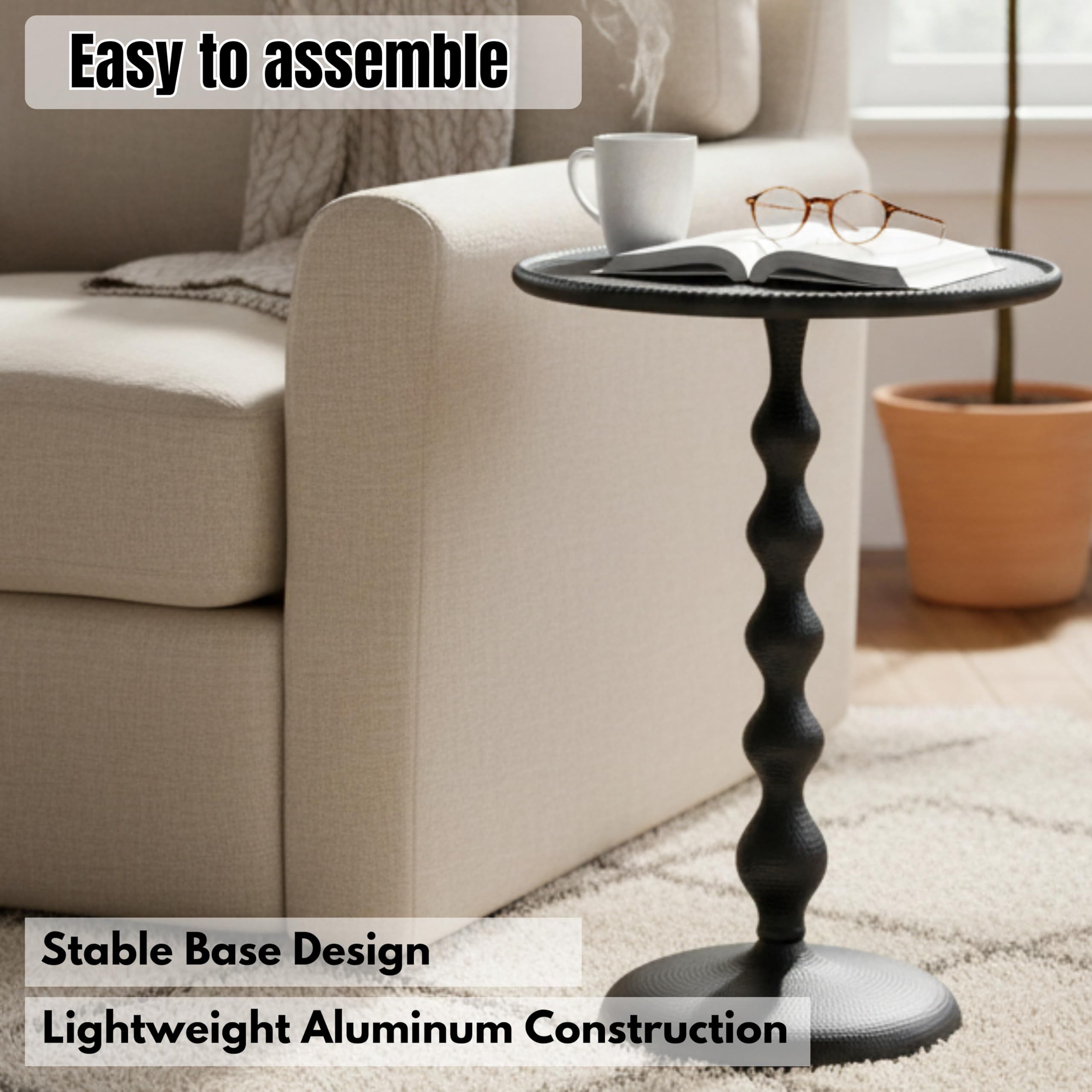 Round Metal End Tables for Living Room, Modern Metal Accent, Modern Side Table, Bedroom Nightstand, Small Coffee, Space-Saving, Easy Assembly 14.5