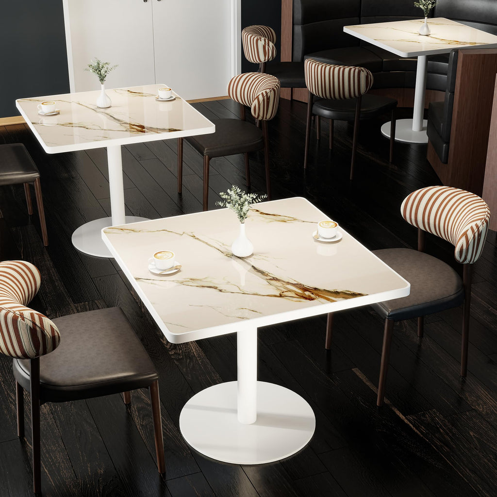 31.5" Tulip Table,Square Kitchen Dining Table for 2-4 with Thick Sintered Stone Top,Titanium Golden Pedestal Base,Heat-Resistant,Bistro Table for Dining Room,Café,Small Space（Amber Rift）