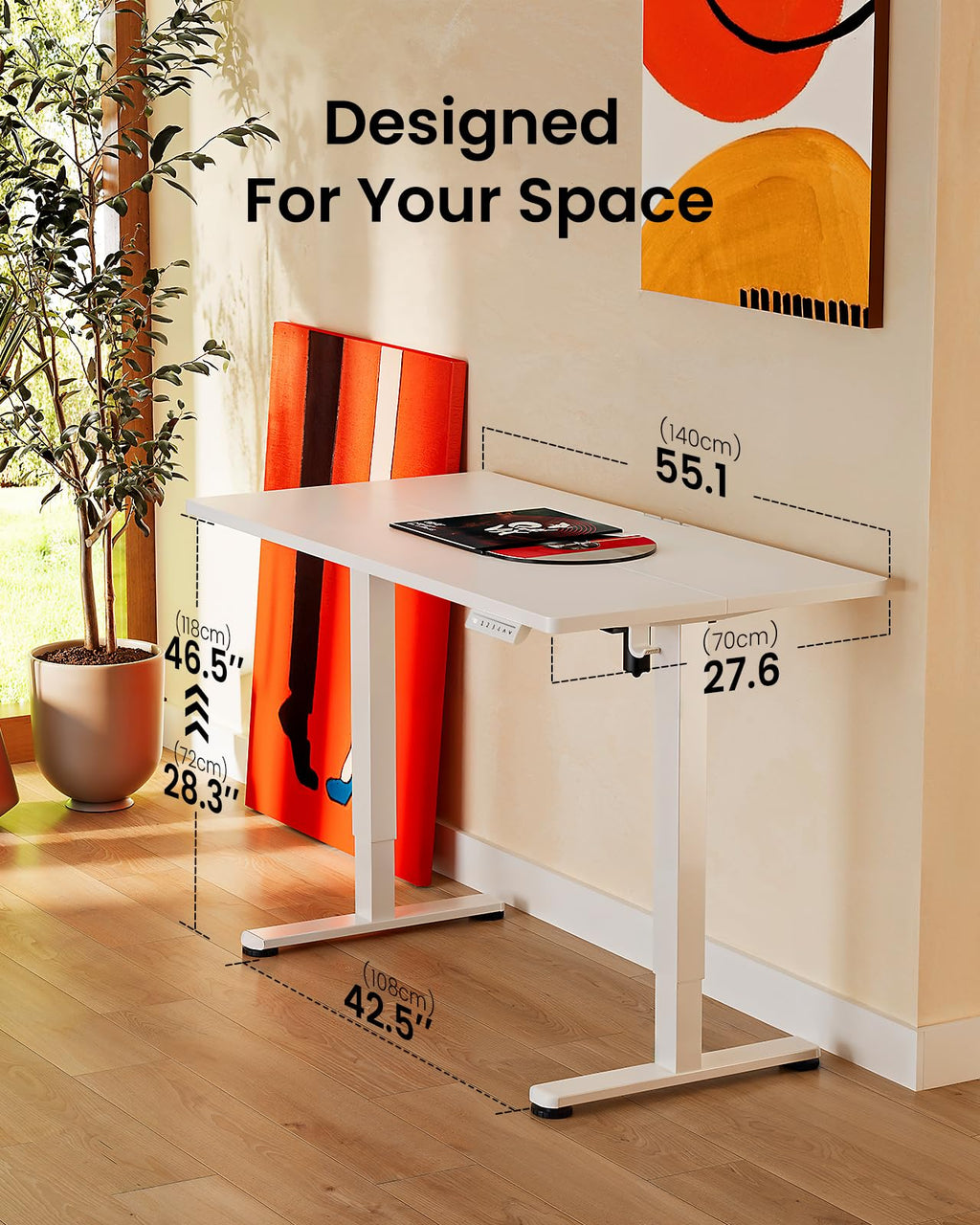 Height Adjustable Electric Standing Desk, 55 x 28 Inches Sit Stand up Desk, Memory Computer Home Office Desk, White
