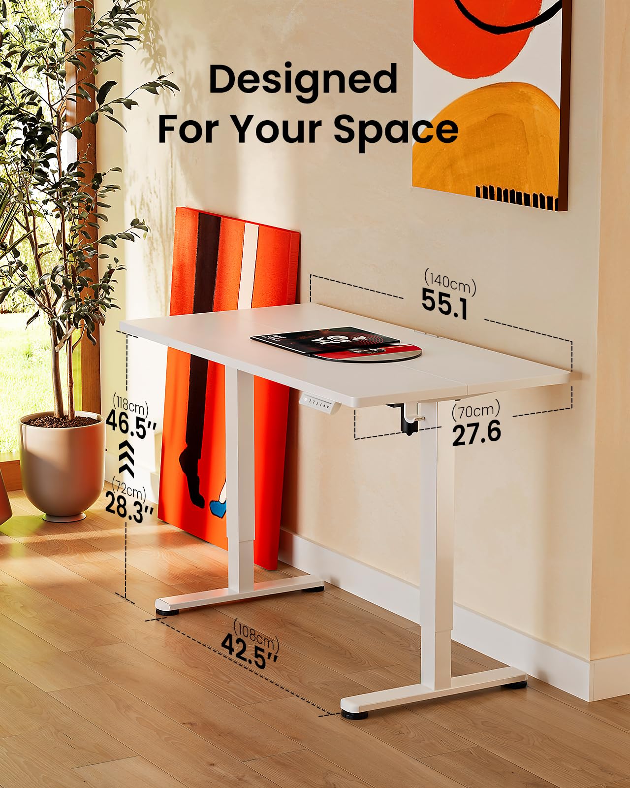 Height Adjustable Electric Standing Desk, 55 x 28 Inches Sit Stand up Desk, Memory Computer Home Office Desk, White