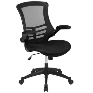 Set of 4 Mid-Back Swivel Ergonomic Task Office Chairs with Flip-Up Arms, Black Mesh