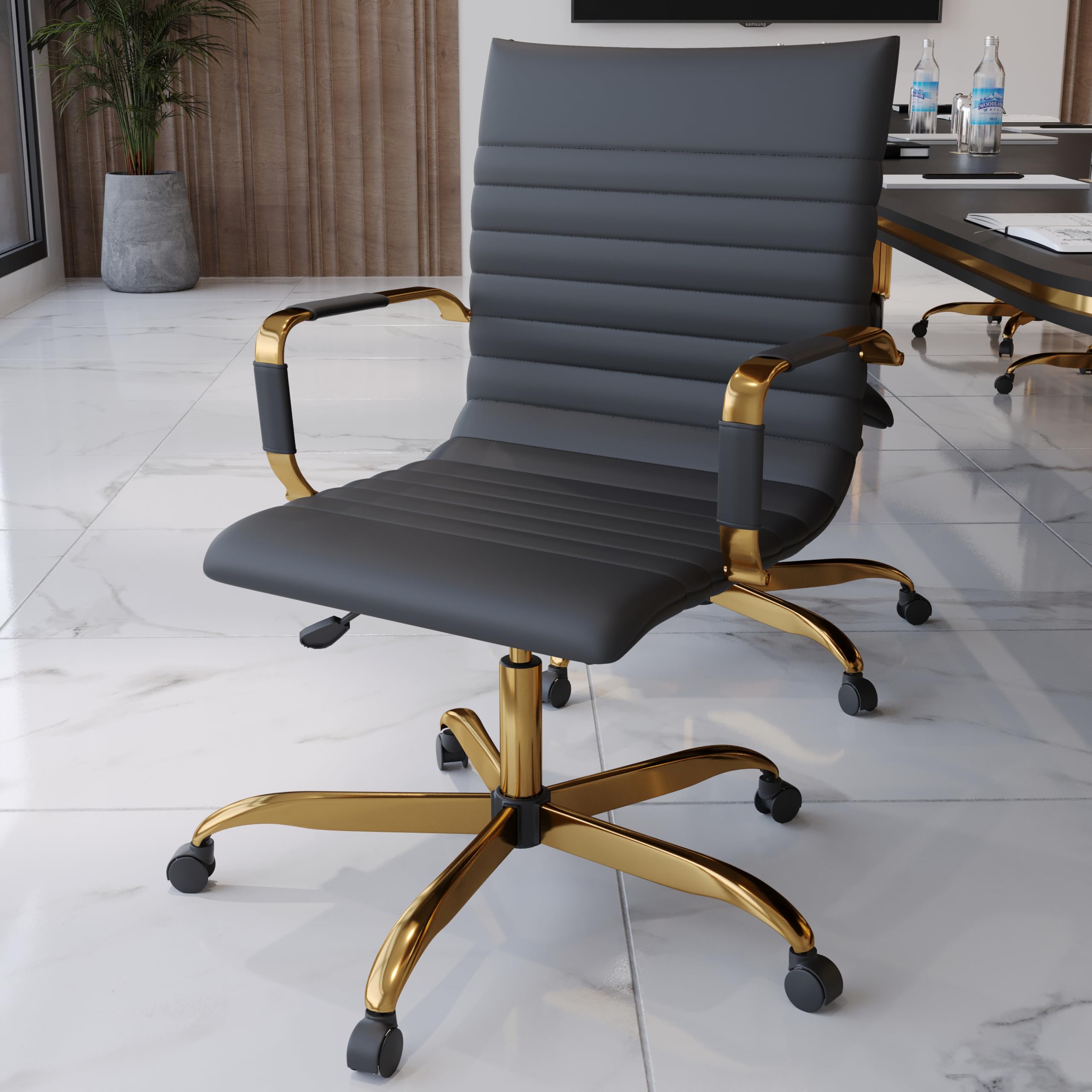 Qty 4 Modern Ergonomic Executive Office Chair, High-Back Leather Conference Desk Chair with Adjustable Height, Tilt Control, 360° Swivel & Gold Frame for Home Office!