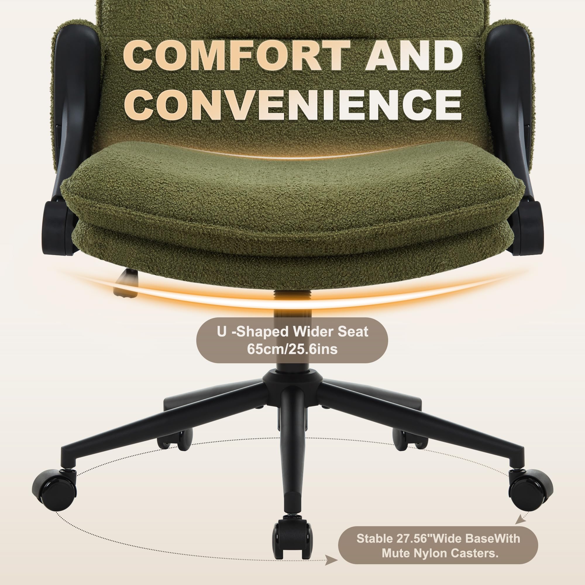 Criss Cross Legged Office Chair with Wheels and Flip-Up Arms, Ergonomic Wide Seat Desk Chair with Thick Padded, Height Adjustable Criss Cross Chairs for Home Office, Bedroom,Vanity,Green