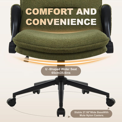 Criss Cross Legged Office Chair with Wheels and Flip-Up Arms, Ergonomic Wide Seat Desk Chair with Thick Padded, Height Adjustable Criss Cross Chairs for Home Office, Bedroom,Vanity,Green