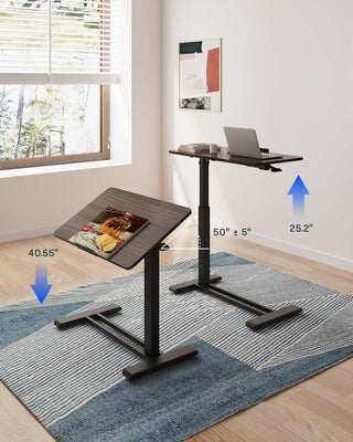 H7 PRO Mobile Standing Desk Adjustable Overbed Table Pneumatic with Wheels 55°Tiltable Portable Laptop Desk Rolling Computer Cart Foldable Bedside Table(27.6