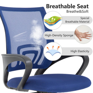 Ergonomic Office Chair | Mid-Back Swivel Desk Chair | Breathable Backrest & Lumbar Support | Adjustable Height | Sponge Seat | Rolling Wheels | Dark Blue | for Adults & Women