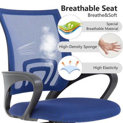 Ergonomic Office Chair | Mid-Back Swivel Desk Chair | Breathable Backrest & Lumbar Support | Adjustable Height | Sponge Seat | Rolling Wheels | Dark Blue | for Adults & Women