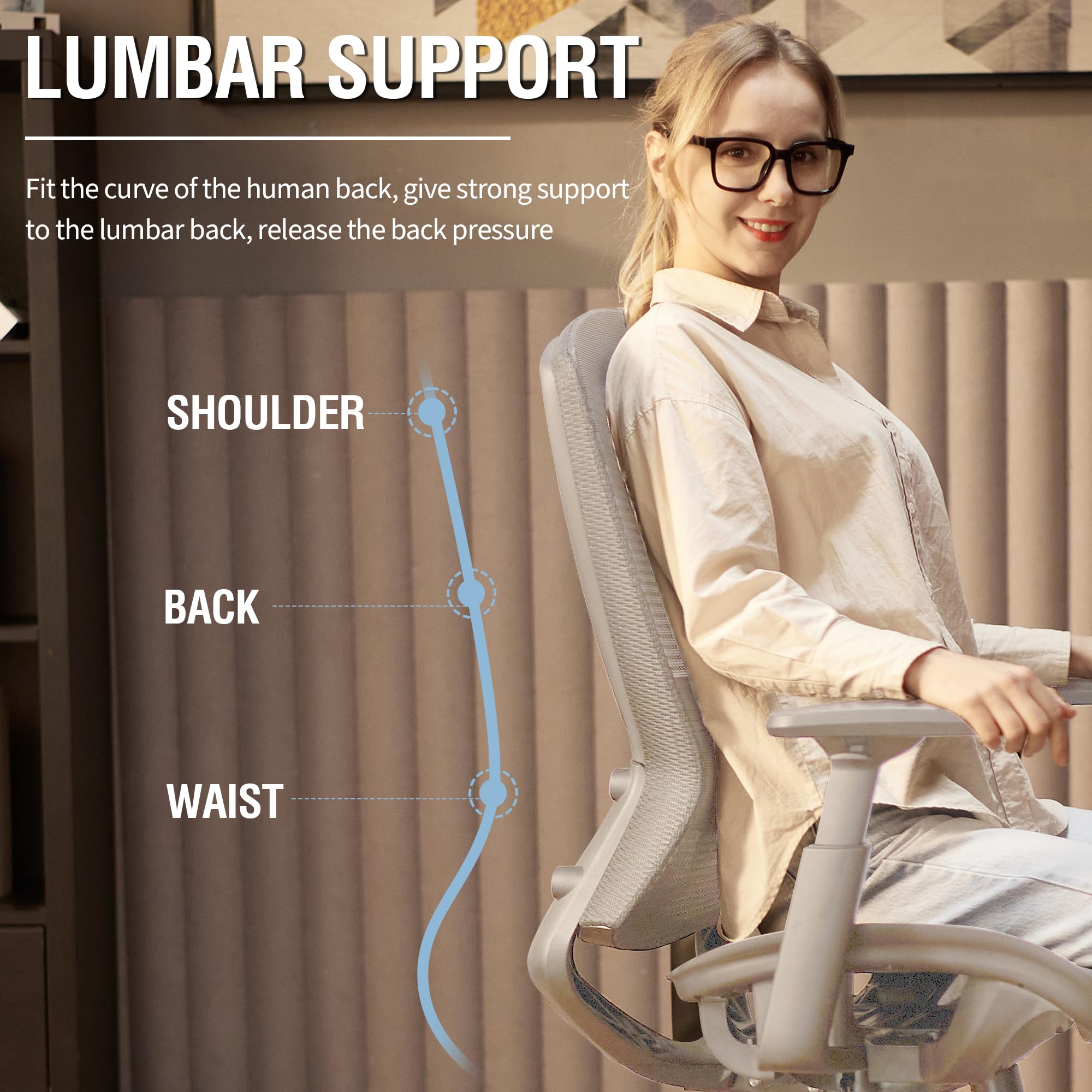 Mesh Office Chair, Ergonomic Computer Desk Chair, Sturdy Task Chair- Adjustable Lumbar Support & Armrests,Tilt Function,Comfort Wide Seat,Swivel Home Office Chair