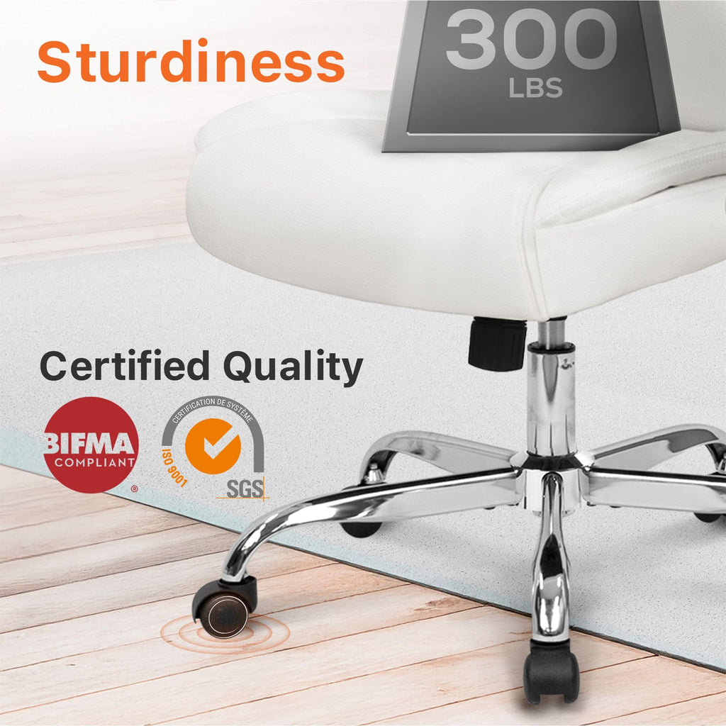 Office Desk Gaming Computer Home Chair Ergonomic Executive High Back Support Flip-up Arms Adjustable Height Swivel Rolling Wheels Comfy PU Leather (White)