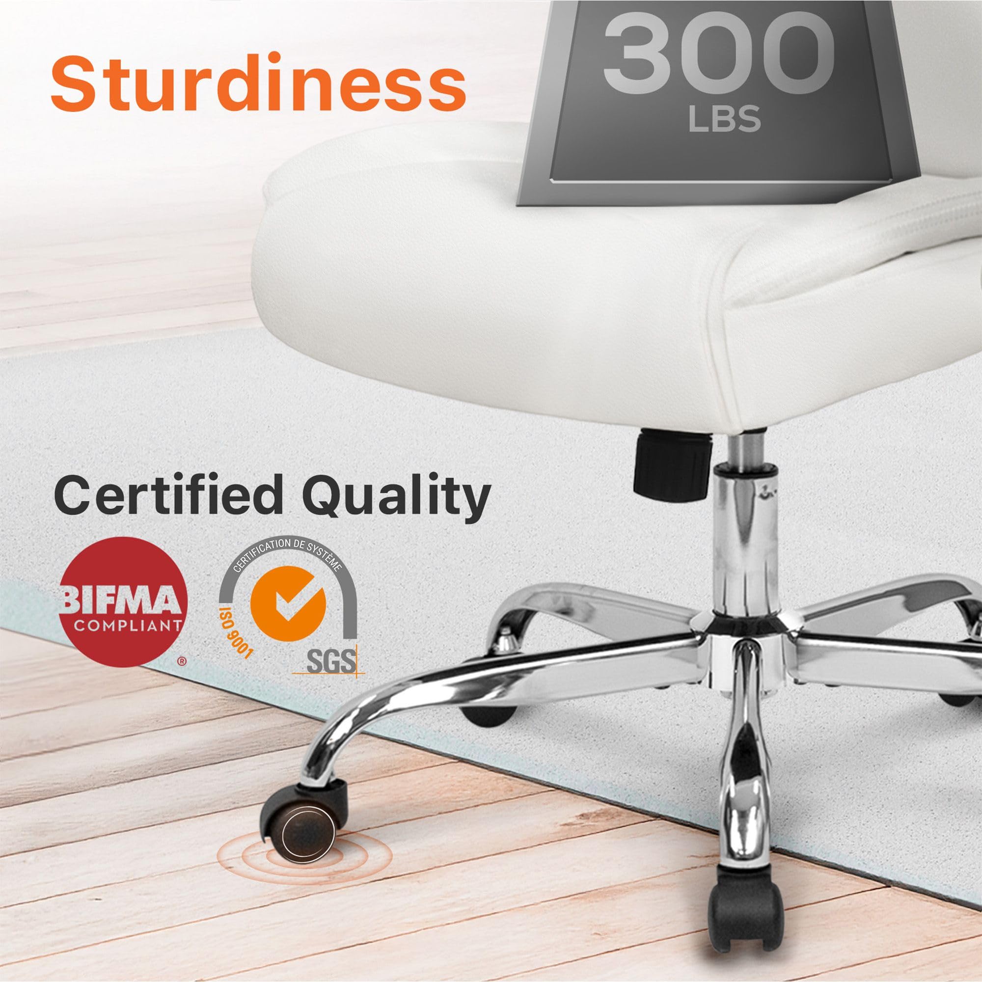 Office Desk Gaming Computer Home Chair Ergonomic Executive High Back Support Flip-up Arms Adjustable Height Swivel Rolling Wheels Comfy PU Leather (White)