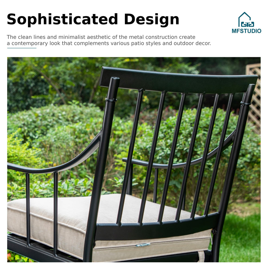 9 PCS Outdoor Patio Dining Set, 8 Metal Swivel Chairs with Removable Cushions and 1 Square Dining Table with 1.57" -1.9" Adjustable Umbrella Hole Furniture Sets for Lawn Backyard Garden