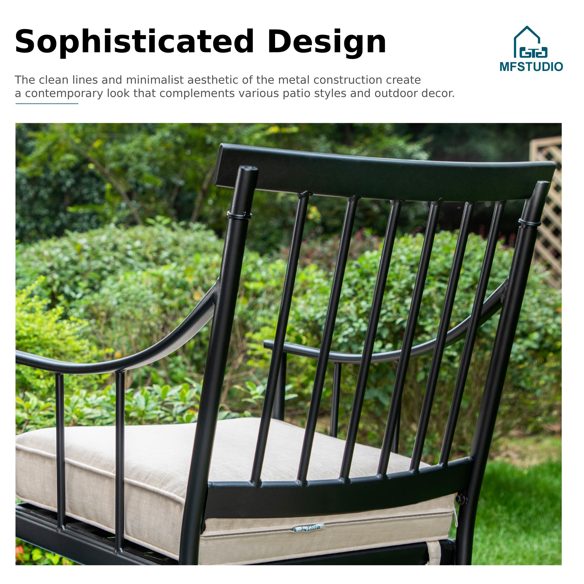 9 PCS Outdoor Patio Dining Set, 8 Metal Swivel Chairs with Removable Cushions and 1 Square Dining Table with 1.57" -1.9" Adjustable Umbrella Hole Furniture Sets for Lawn Backyard Garden