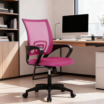 Ergonomic Office Chair | Mid-Back Swivel Desk Chair | Breathable Backrest & Lumbar Support | Adjustable Height | Sponge Seat | Rolling Wheels | Peach Pink | for Adults & Women