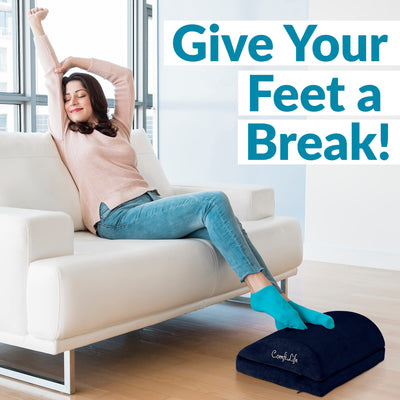 Foot Rest for Under Desk at Work – Adjustable Desk FootRest for Office Chair, Gaming Accessories – Ergonomic Teardrop Design for Back, Hip & Leg Pain Relief – 100% Memory Foam (Navy)