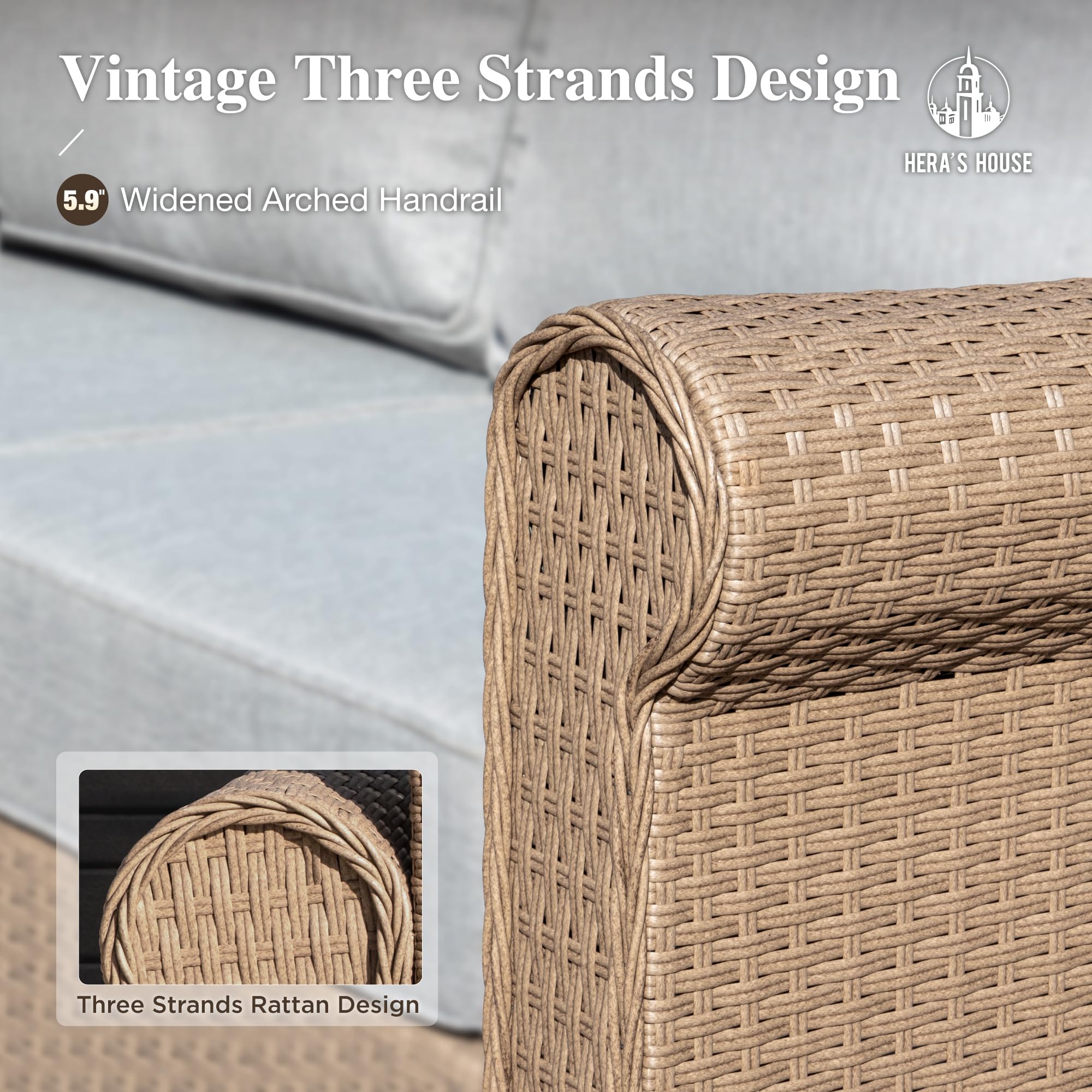 5-Piece Patio Furniture Set, All Weather 7 Seats Outdoor Wicker Sofa with Ottomans, Rattan Patio Conversation Set with 5.5" Thick Cushions and 44” Coffee Table, Grey