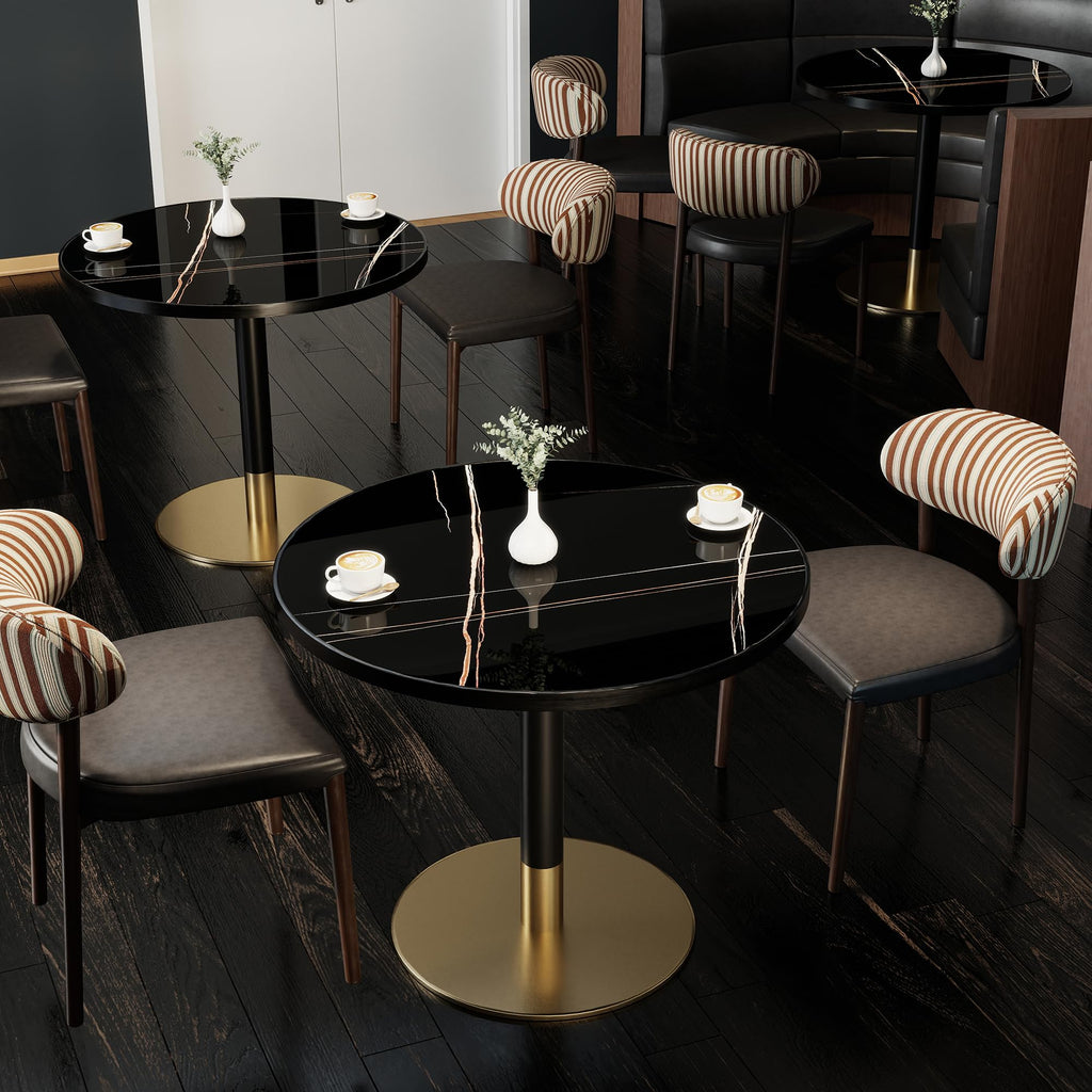 31.5" Tulip Table,Round Kitchen Dining Table for 2-4 with Thick Sintered Stone Top,Titanium Golden Pedestal Base,Heat-Resistant,Bistro Table for Dining Room,Café,Small Space（Gilded Chord）