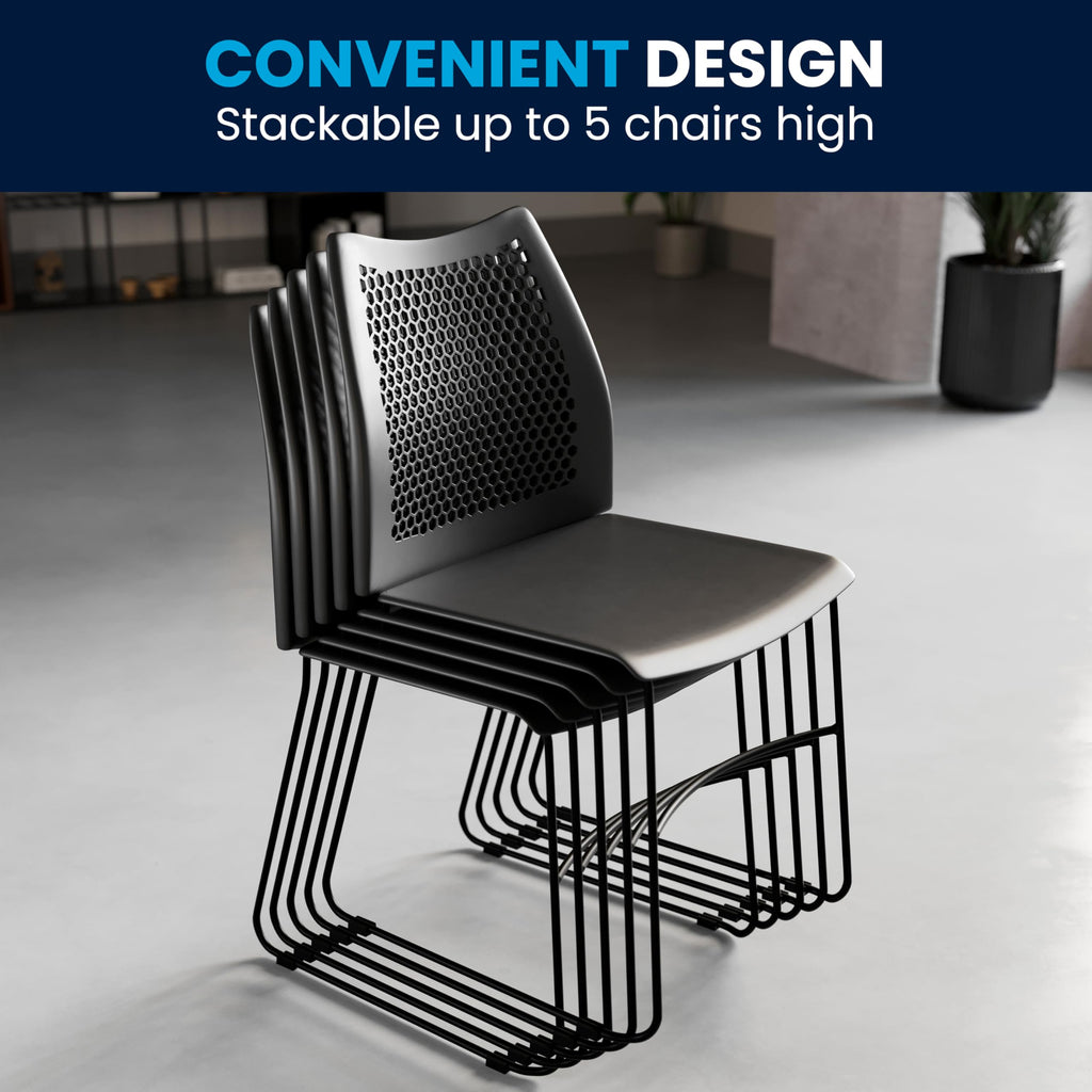 Set of 5 Black, Hercules Series Contoured Lobby Chairs with Air-Vent Honeycomb Backs, Ergonomic Stacking Chairs for Offices