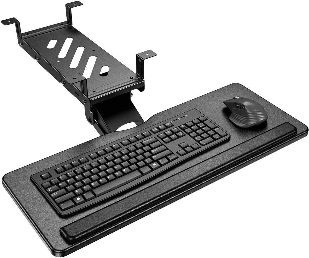 Keyboard Tray Under Desk, Adjustable Ergonomic Keyboard & Mouse Tray, Flat Bottom Or Cross Beam Installation, Smooth Sliding Keyboard Holder for Typing in Home Office, Easy Setup, 25″W x 9.84″D