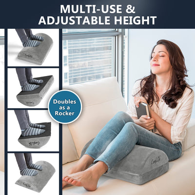 Foot Rest for Under Desk at Work – Adjustable Height Memory Foam Foot Stool for Under Desk, Office Chair & Gaming Chair – Ergonomic Footrest for Back & Hip Pain Relief (Gray)