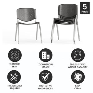 HERCULES -5 Pack 880 lb. Capacity Gray Plastic Stack Chair | Comfortable Seating with Durable Design