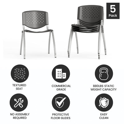 HERCULES -5 Pack 880 lb. Capacity Gray Plastic Stack Chair | Comfortable Seating with Durable Design