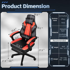 Gaming Chairs for Adults, Computer Chair with Footrest, High Back, Big and Tall Gamer Chair‘s with Massage Lumbar Support, 360° Swivel Height Adjustable Computer Chaires, Dark Red