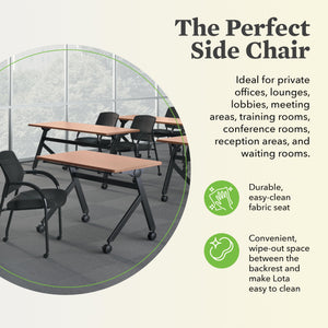 Mesh Office Chair with Arms and Casters, Guest and Conference Desk Chair for Reception Areas, Waiting Rooms, and Offices, Fabric Seat, Stackable Design, Black