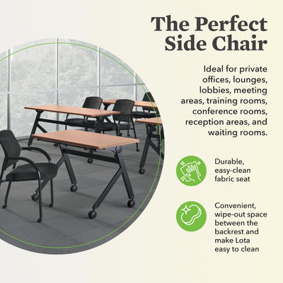 Mesh Office Chair with Arms and Casters, Guest and Conference Desk Chair for Reception Areas, Waiting Rooms, and Offices, Fabric Seat, Stackable Design, Black