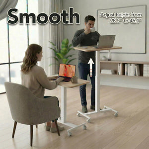 Small Rolling Laptop Standing Desk, Height Adjustable Mobile T-Base Desk with Lockable Casters, Portable Sit-Stand Workstation for Bedside & Sofa, Light Walunt