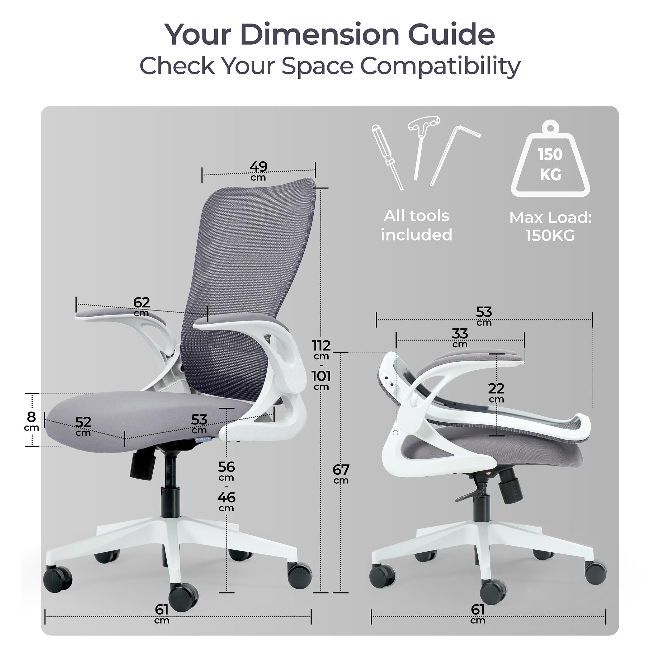 Model U | Folding Office Chair for Small Spaces | Gaming Chair for Adults & Kids | Ergonomic Mesh Computer Chair for Bedroom | Foldable Desk Chair for Home Work (White & Grey)