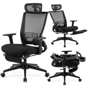 Foldable Office Chair with Foot Rest, Ergonomic Office Chair with Adjustable Lumbar Support, Headrest, Armrest, Home Office Desk Chairs for Space Saving, Work from Home, Black
